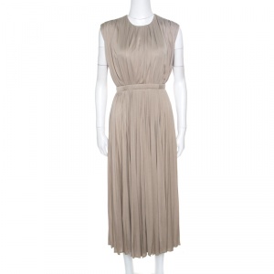 Pre Owned Valentino Beige Cutout Back Detail Pleated Silk Dress S