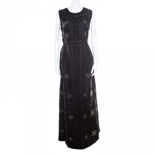 Pre Owned Valentino Black Silk Embellished Sleeveless Gown L