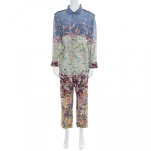Pre Owned Valentino Multicolor Garden Flora and Fauna Printed Silk Jumpsuit L