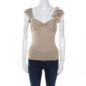 Pre Owned Valentino Beige Wool and Cashmere Floral Embellished Sleeveless Twist Front Top S