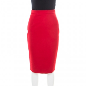 مملوكة مسبقًا Valentino Technocouture Lipstick Red Fleece Wool Pencil Skirt S