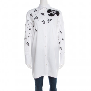 Pre Owned Valentino White Embellished Cotton Long Sleeve Shirt M