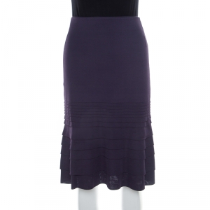مملوكة مسبقًا Valentino Purple Rib Knit Tiered Pleat Detail A Line Skirt M