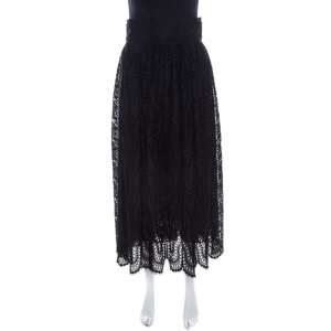 Pre Owned Valentino Black Sangallo Embroidered Cotton Lace Scalloped Maxi Skirt S