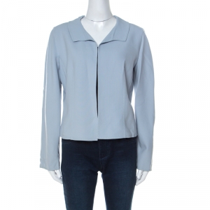 Pre Owned Valentino Boutique Pale Blue Wool Open Front Blazer L