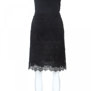 مملوكة مسبقًا Valentino Black Cotton Guipure Lace Short Skirt S