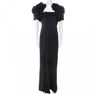 Valentino Black Silk Bow Detail Strapless Gown and Ruffled Bolero Set L