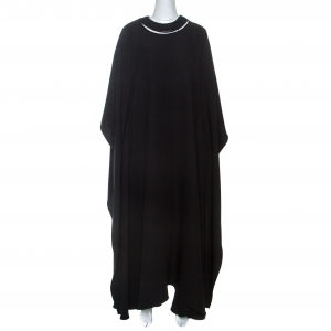 Pre Owned Valentino Black Silk Slit Neckline Detail Cady Kaftan Dress L
