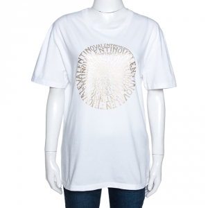 Pre Owned Valentino White Vertigo Logo Print Cotton Crew Neck T-Shirt M