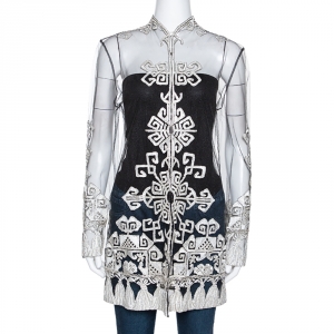 Pre Owned Valentino Boutique Black Mesh Embroidered & Embellished Sheer Top M