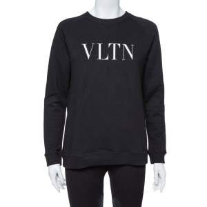 Pre Owned Valentino Black Cotton Knit VLTN Print Sweatshirt S