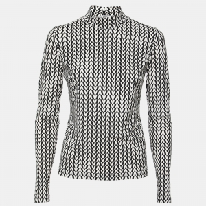 Pre Owned Valentino Black Printed Stretch-Jersey High-Neck Top M