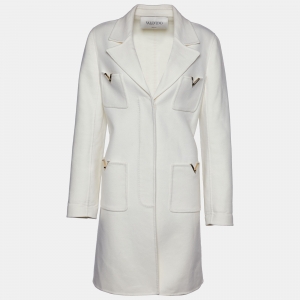 Pre Owned Valentino Ivory White Wool & Angora Button Front Coat M