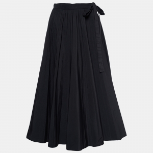 Pre Owned Valentino Black Cotton Blend Pleated Wrap Skirt S