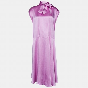 Pre Owned Valentino Pink Sateen Neck Tie Detail Oversized Midi Dress M