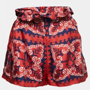 Valentino Red Bandana Print Silk High Waist Shorts M