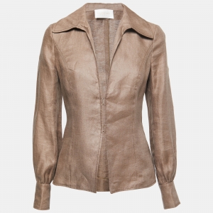 Valentino Brown Linen Hook Front Jacket S
