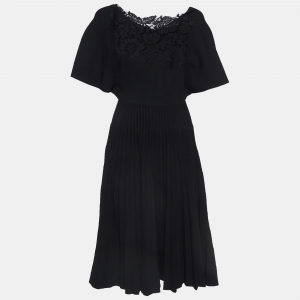Valentino Garavani Black Knit Lace Trimmed Midi Dress S
