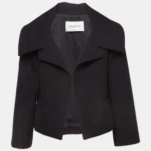 Pre Owned Valentino Black Gabardine Wool Crop Jacket M