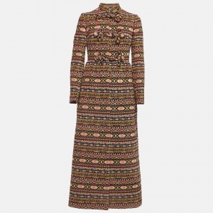 Valentino Multicolor Tapestry Wool Blend Long Coat S