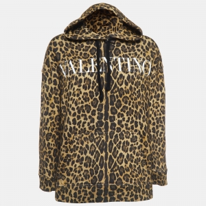Valentino Brown Leopard Print Cotton Oversized Hoodie XS