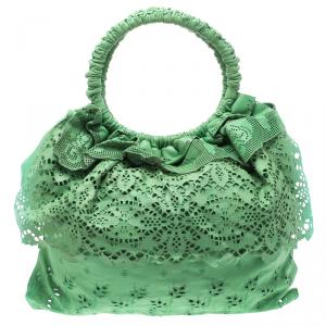 Pre Owned Valentino Light Green Laser Cut Leather Laceland Hobo