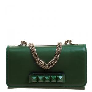 Pre Owned Valentino Green Leather Rockstud Va Va Voom Shoulder Bag
