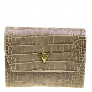 Pre Owned Valentino Beige Croc Embossed Leather Clutch