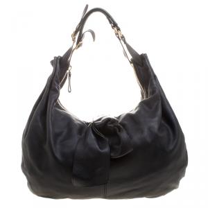 Pre Owned Valentino Black Nappa Leather Folie Bow Hobo