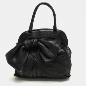 Pre Owned Valentino Black Leather and Mesh Bow Tote