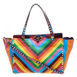 Pre Owned Valentino Multicolor Leather Medium Rockstud 1973 Tote