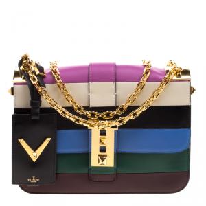Pre Owned Valentino Multicolor Striped Leather B Rockstud Shoulder Bag