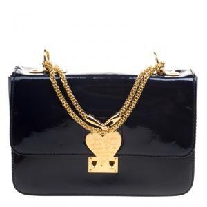 Pre Owned Valentino Navy Blue Patent Leather L'amour Chain Shoulder Bag