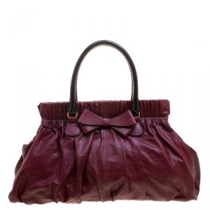 Pre Owned Valentino Burgundy Leather Bow Satchel