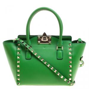 Pre Owned Valentino Green Leather Mini Rockstud Shopper Tote