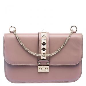 Pre Owned Valentino Beige Leather Medium Rockstud Glam Lock Flap Bag