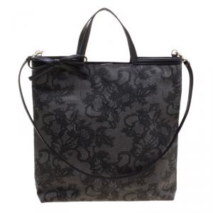 Pre Owned Valentino Black Lace Print Coated Canvas Tote