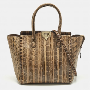 Pre Owned حقيبة يد فالنتينو روكستد جلد ثعبان الماء بنية/سوداء