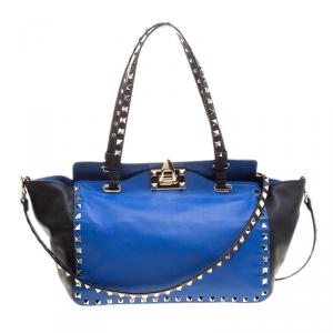 Pre Owned Valentino Blue/Black Leather Small Rockstud Tote