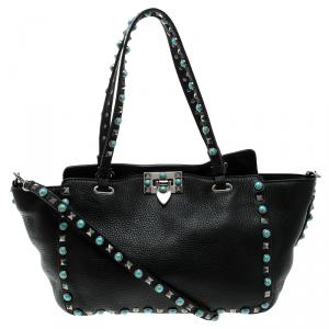 Pre Owned Valentino Black Leather Small Rockstud Tote