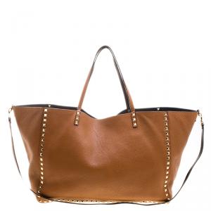 Pre Owned Valentino Brown Leather Large Rockstud Reversible Tote