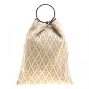 Pre Owned Valentino Beige Logo Canvas Ring Loop Handle Clutch