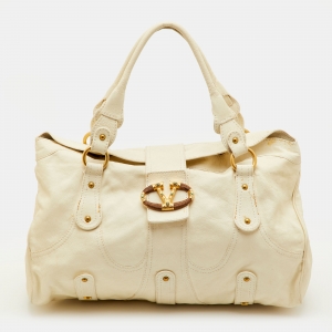 مملوكة مسبقًا Valentino Catch VLogo Cream Leather Satchel