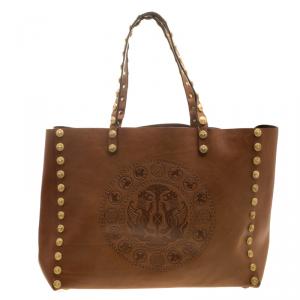 Pre Owned Valentino Brown Leather Gryphon Zodiac Studded Tote