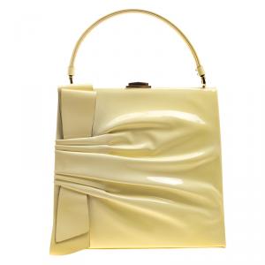 Pre Owned Valentino Citron Patent Leather Top Handle Tote