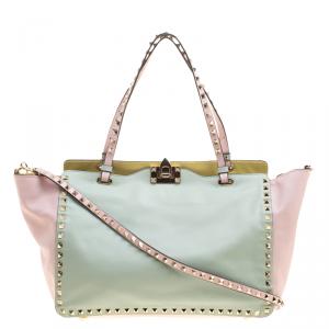 Pre Owned Valentino Tri Color Leather Medium Rockstud Tote