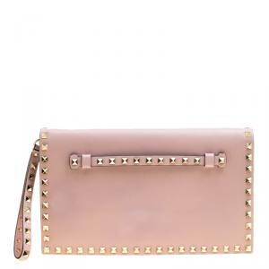 Pre Owned Valentino Blush Pink Leather Rockstud Wristlet Clutch