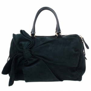 Valentino Green Suede Leather Bow Boston Bag