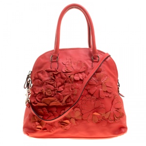 Pre Owned Valentino Red Leather Floral Applique Dome Satchel