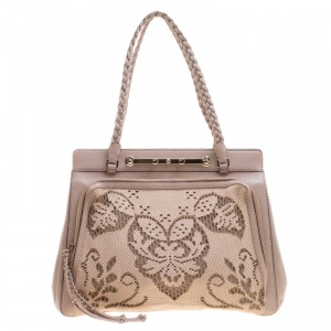 Pre Owned Valentino Beige Leather and Lace Demetra Tote